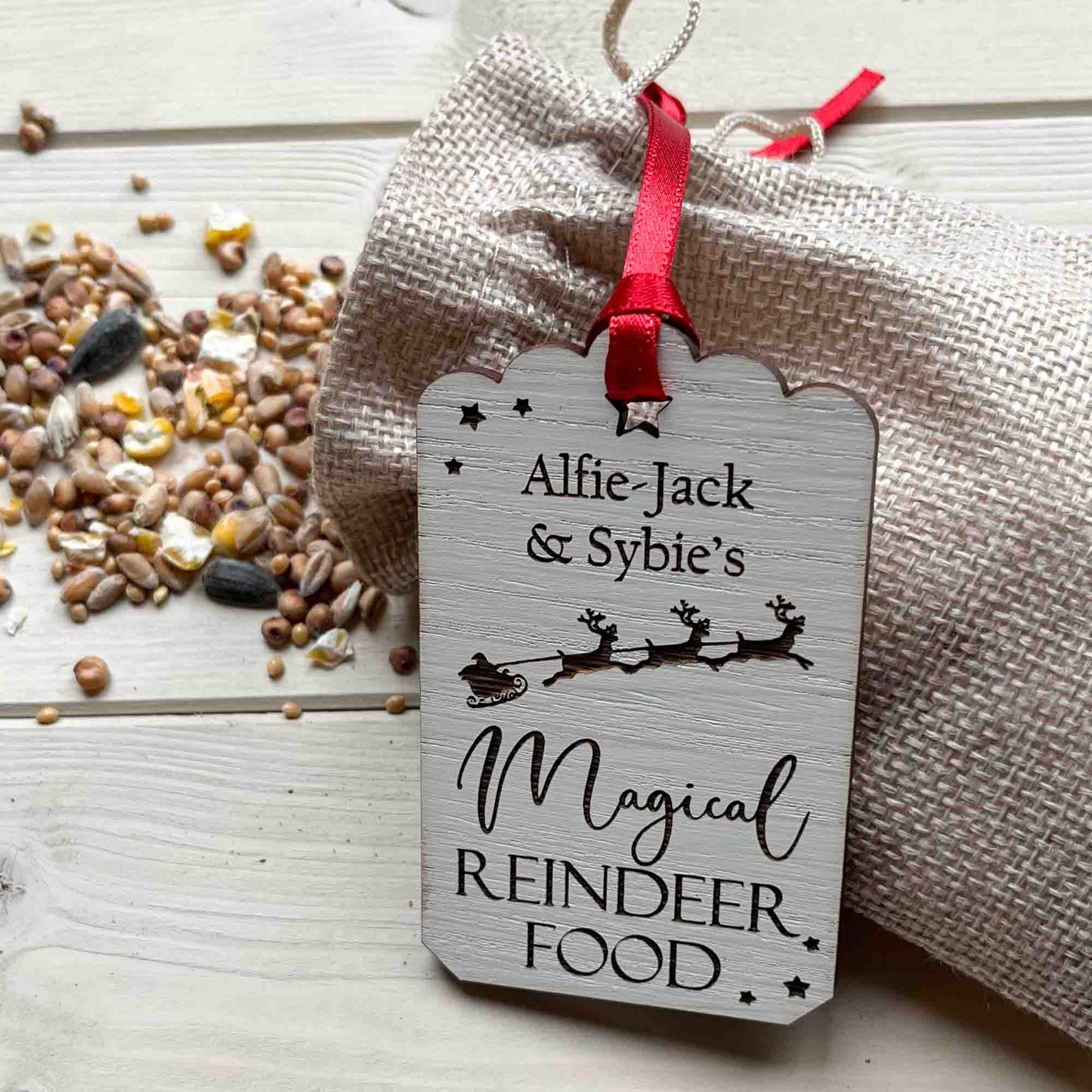animal friendly personalised reindeer food contains nuts and bird feed