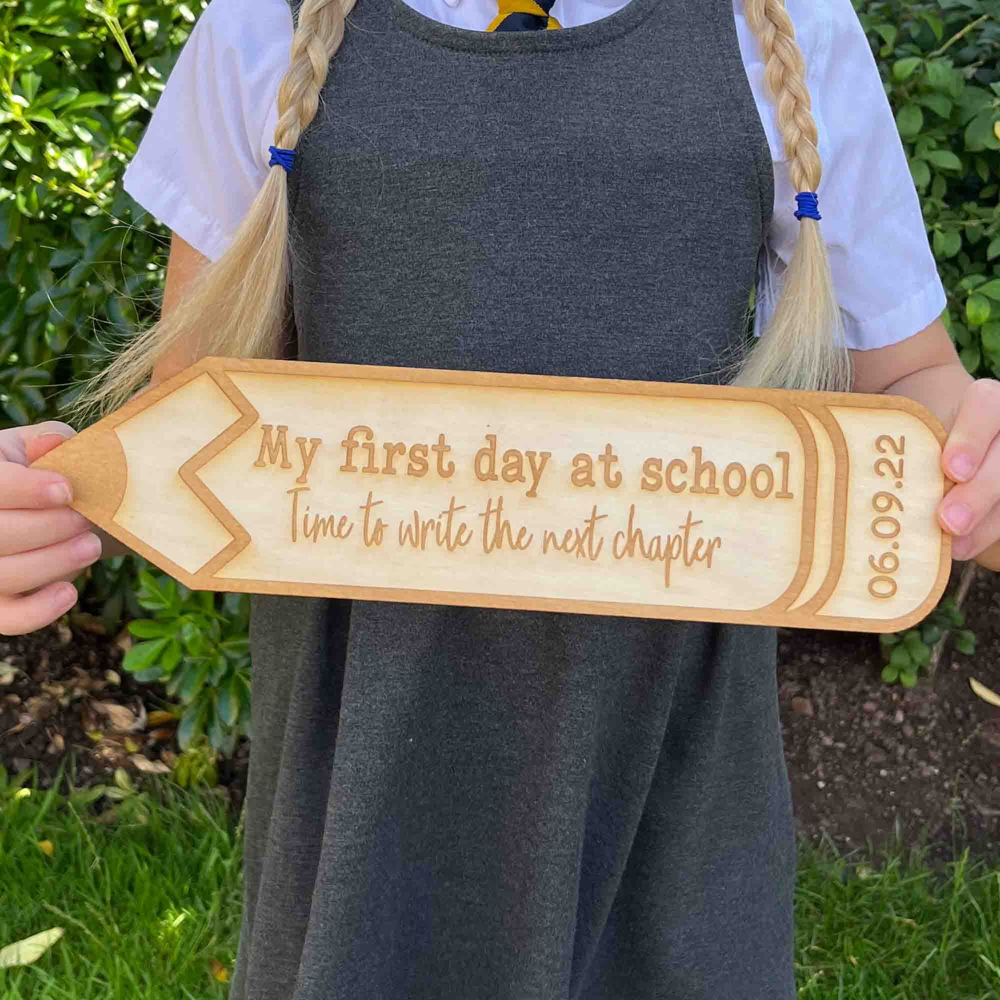 first 1st day of school personalised photo prop in shape of a pencil. 