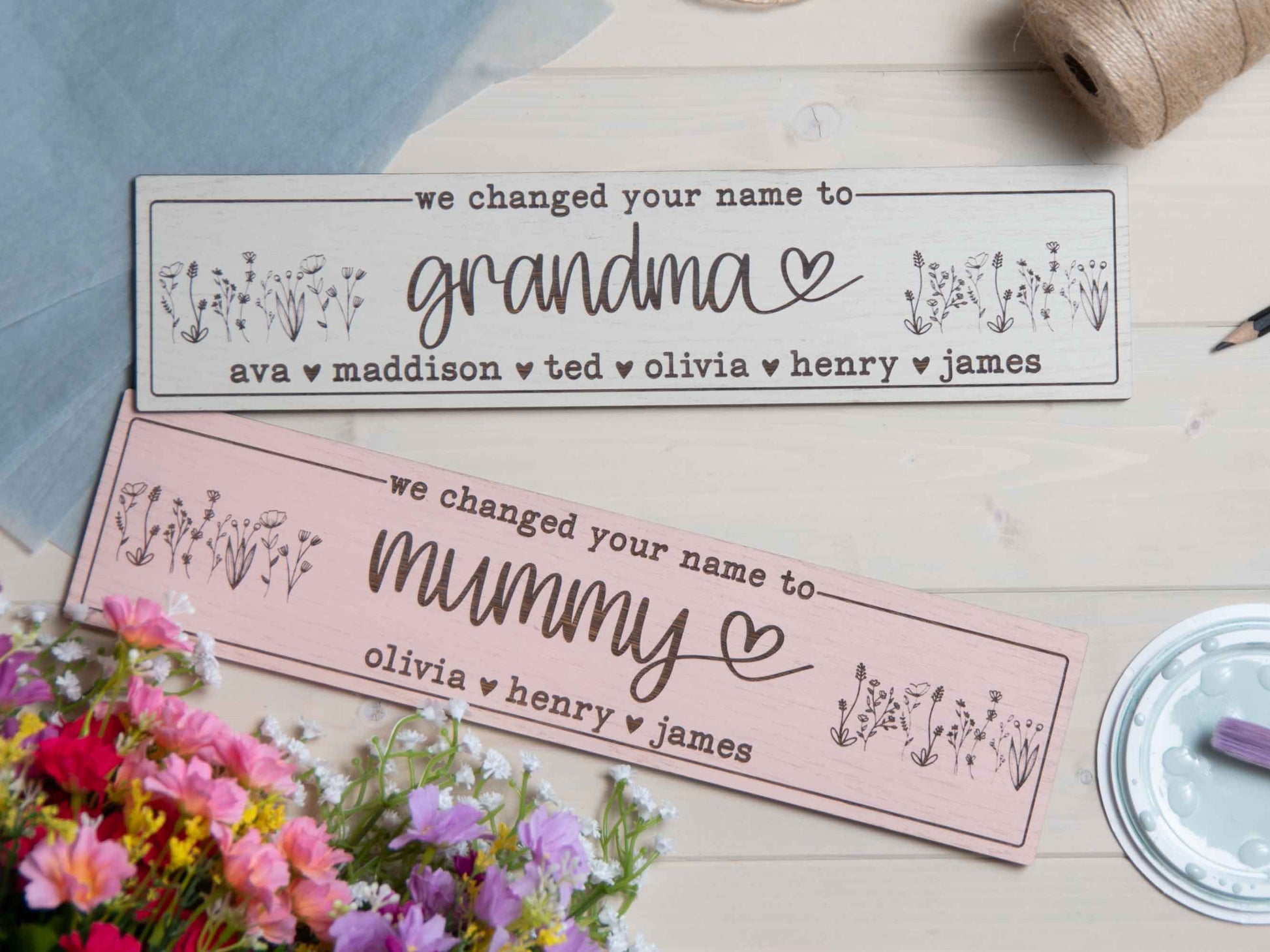 We changed your name to mummy nanny personalised sign plaque