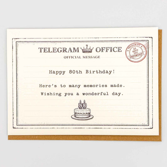 Happy 80th Birthday Telegram Card