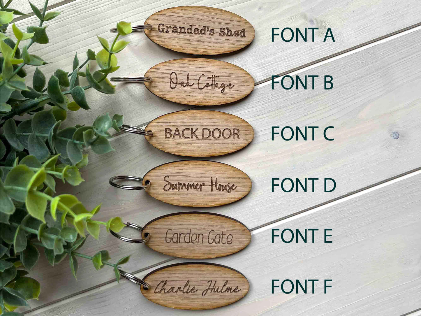 Personalised oak keyring, wooden keyring, custom keyring