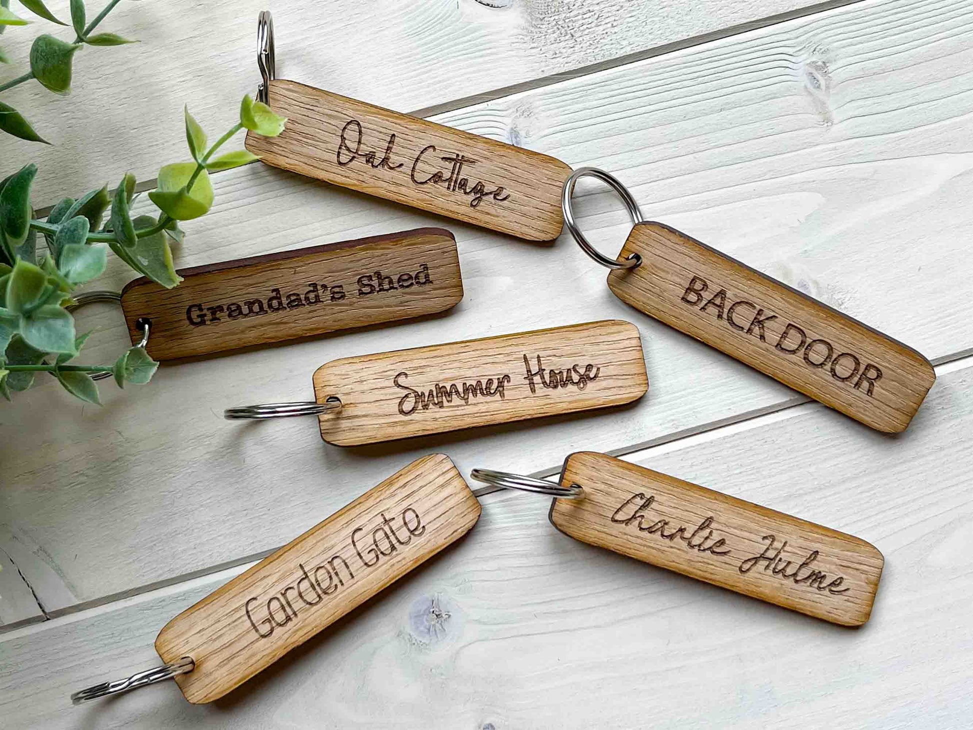 personalised wooden keyring, oak keyring, custom keyring