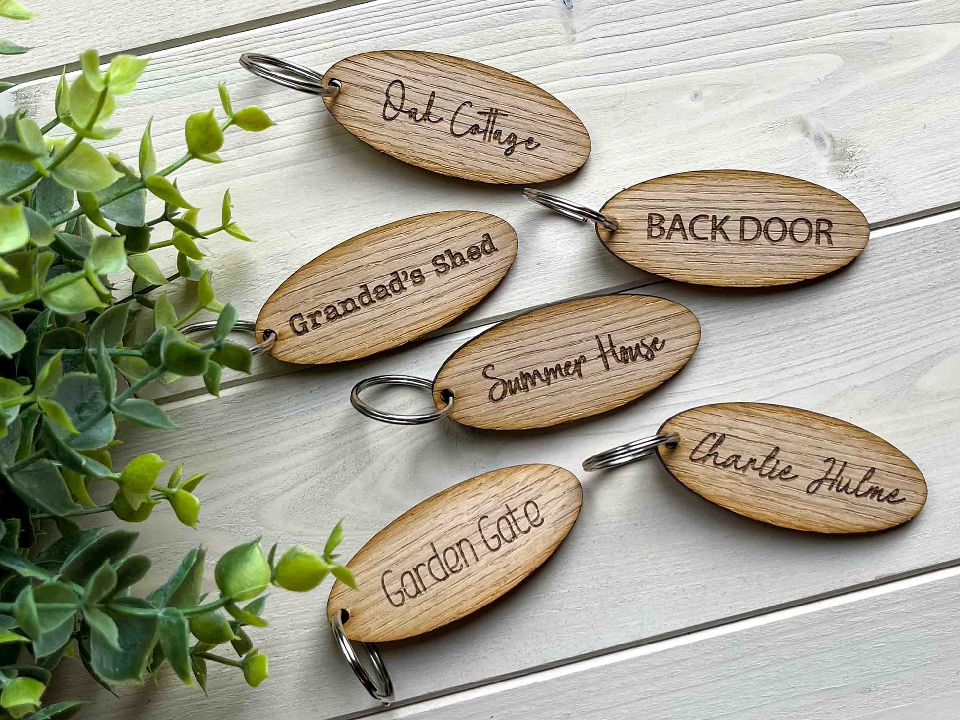 Personalised oak keyring, wooden keyring, custom keyring