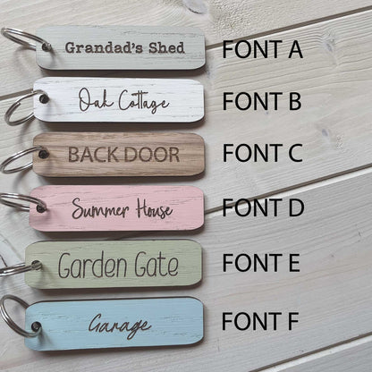 Font options for personalised wooden keyrings 