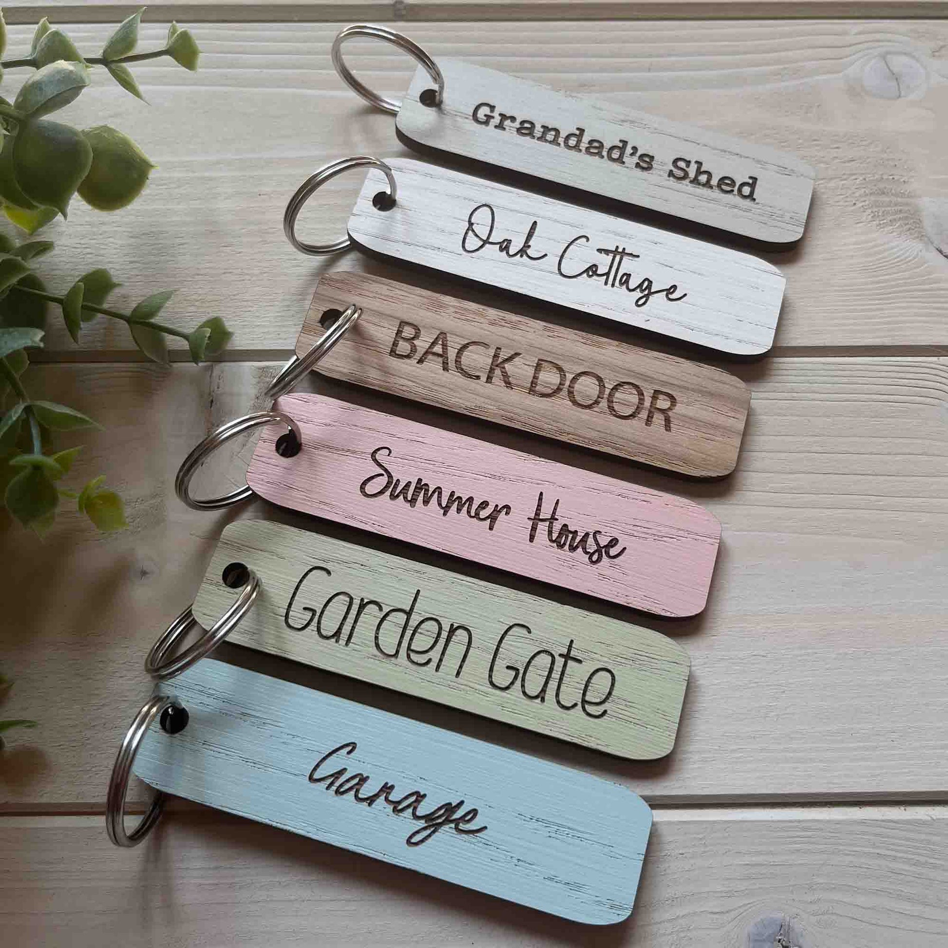 Gift ready personalised wooden keyring for new home or first car