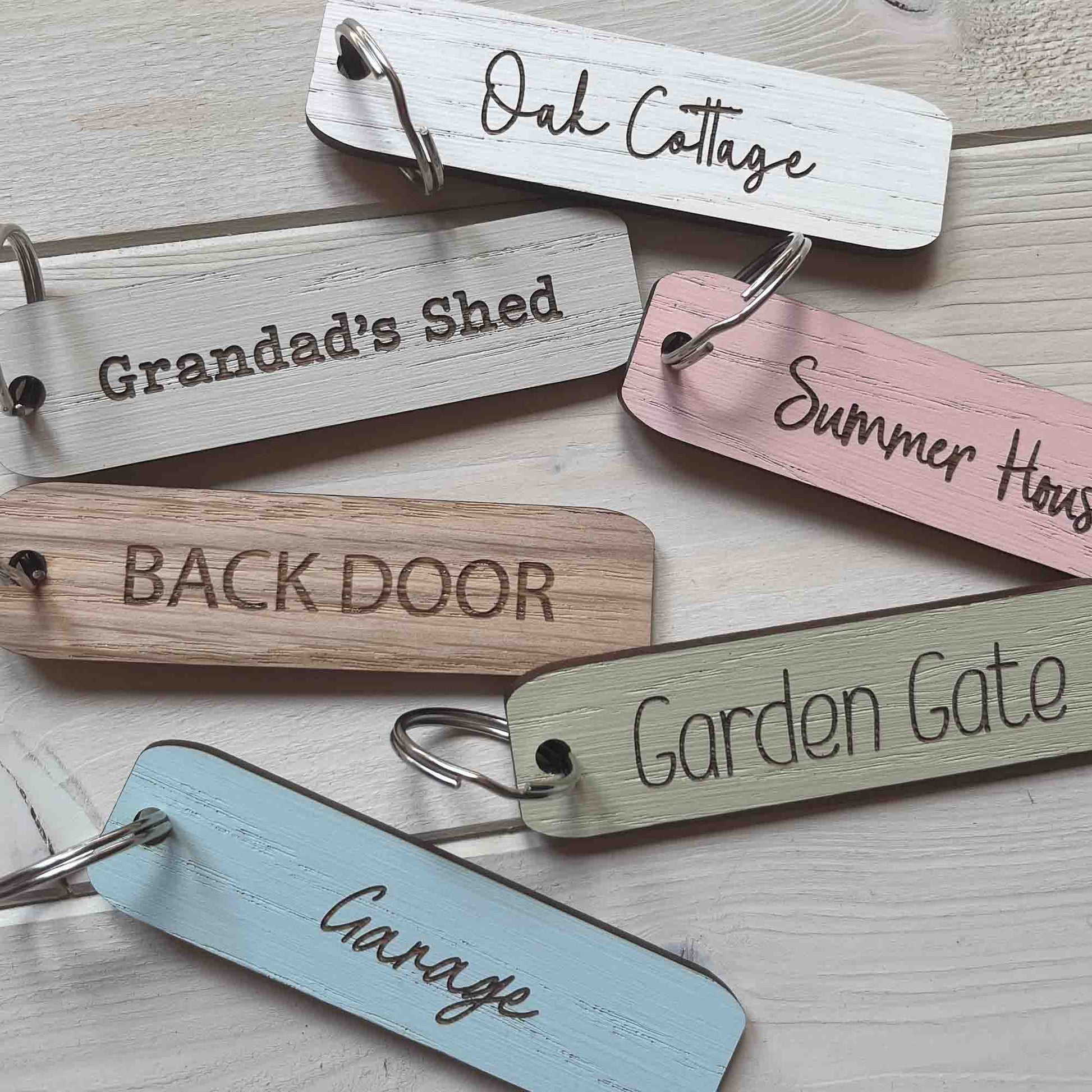 Room name keyring labels Front Door Back Door Garage