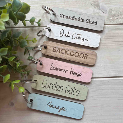 Personalised wooden keyring in engraved oak handmade in Staffordshire