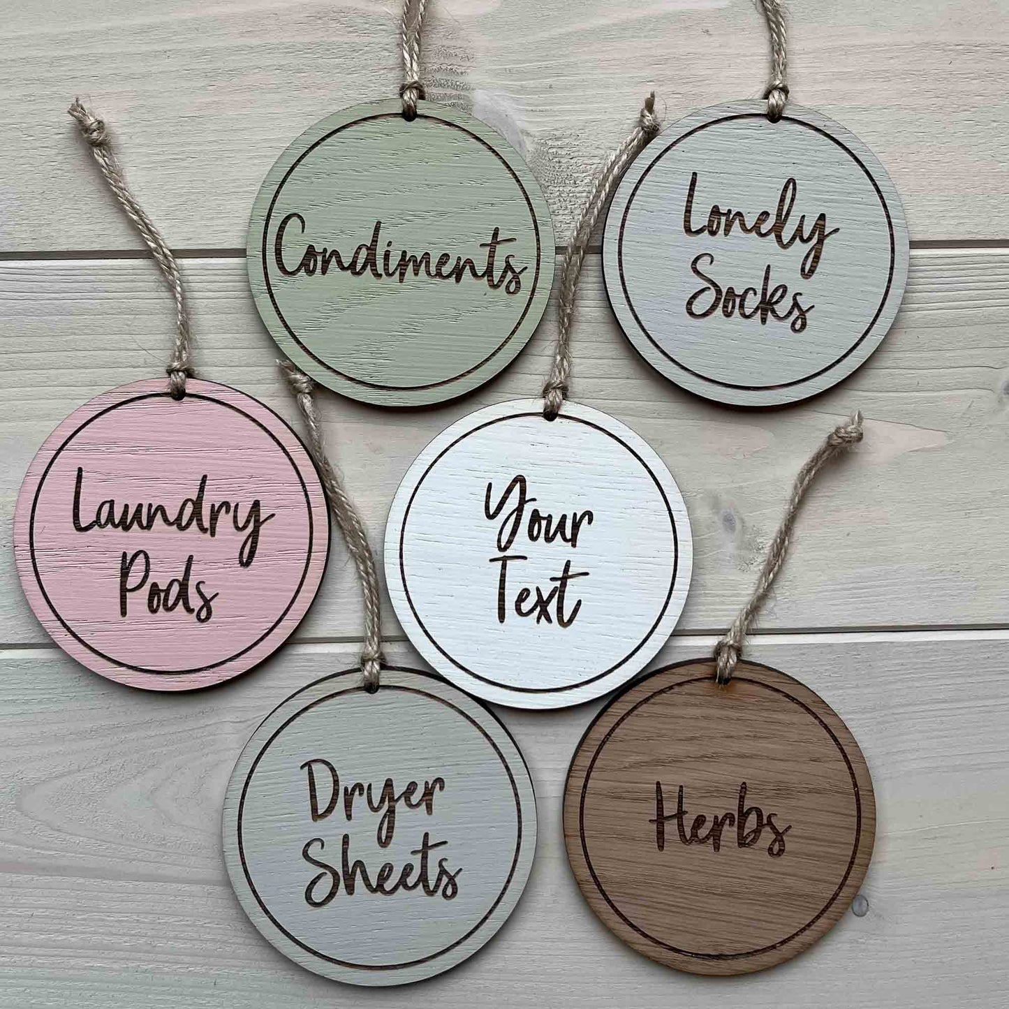 Personalised wooden organisation tags