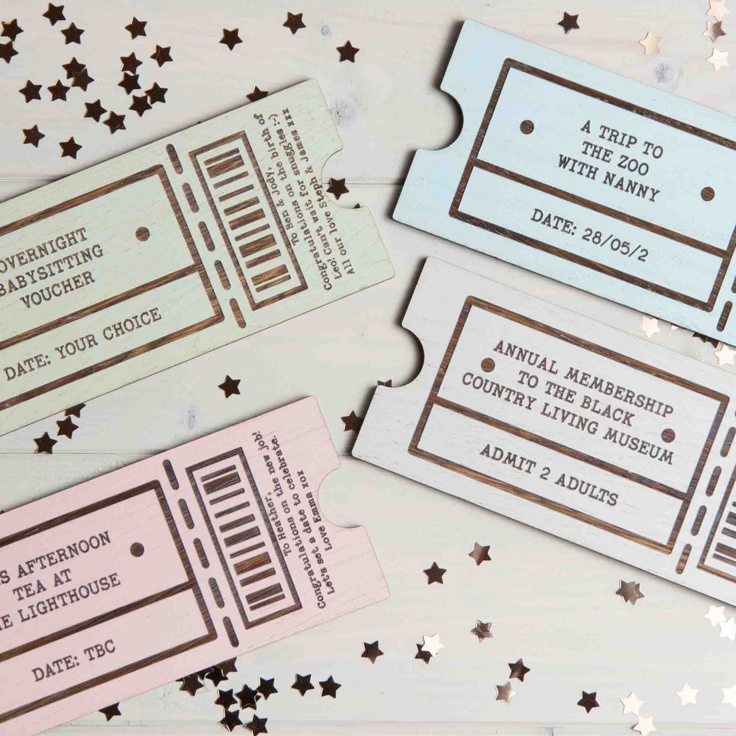 personalised wooden voucher ticket gift