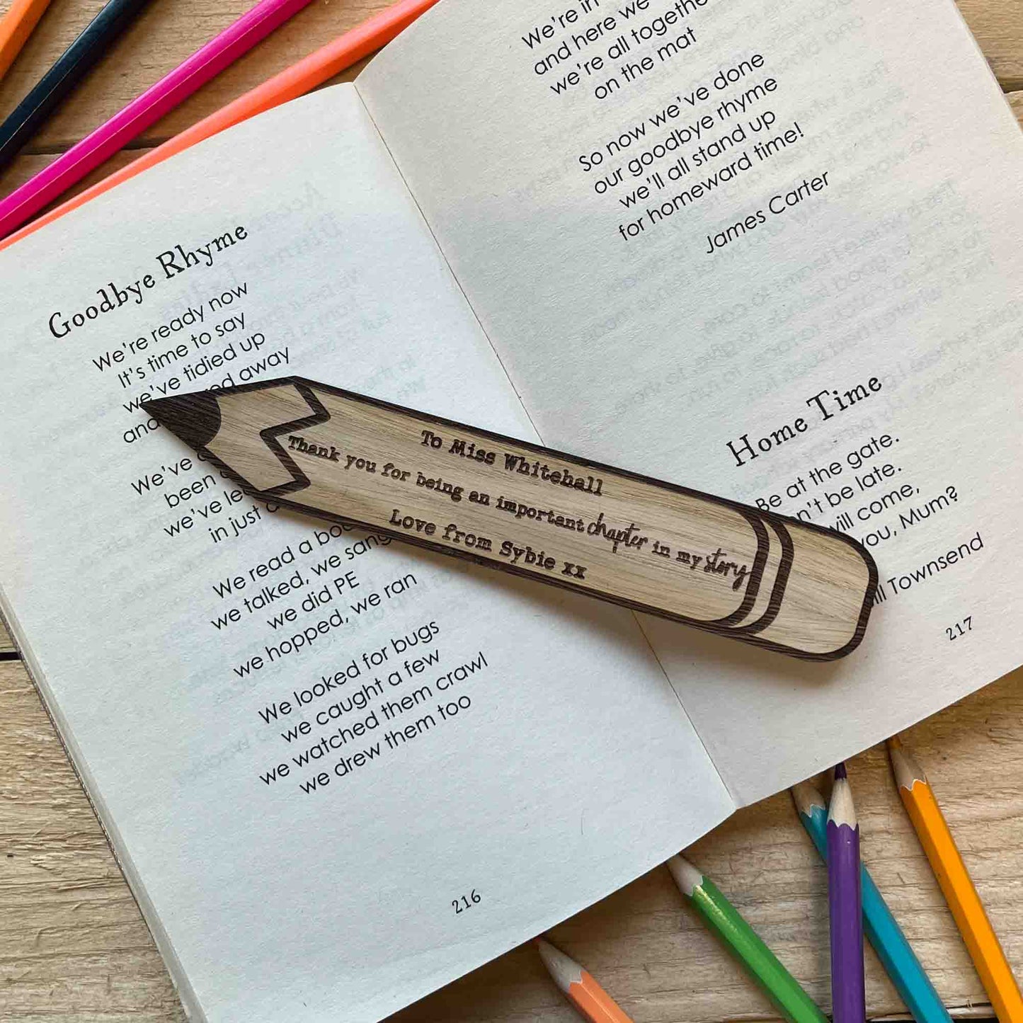 Teacher gift bookmark in shape of a pencil