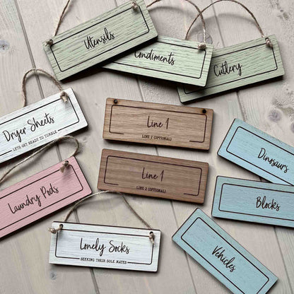 mini signs for storage, display organisation