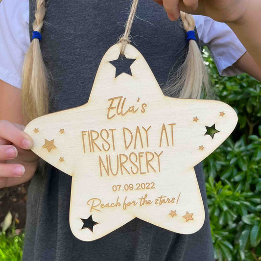 personalised star photo prop, first day at nursery personalised with date
