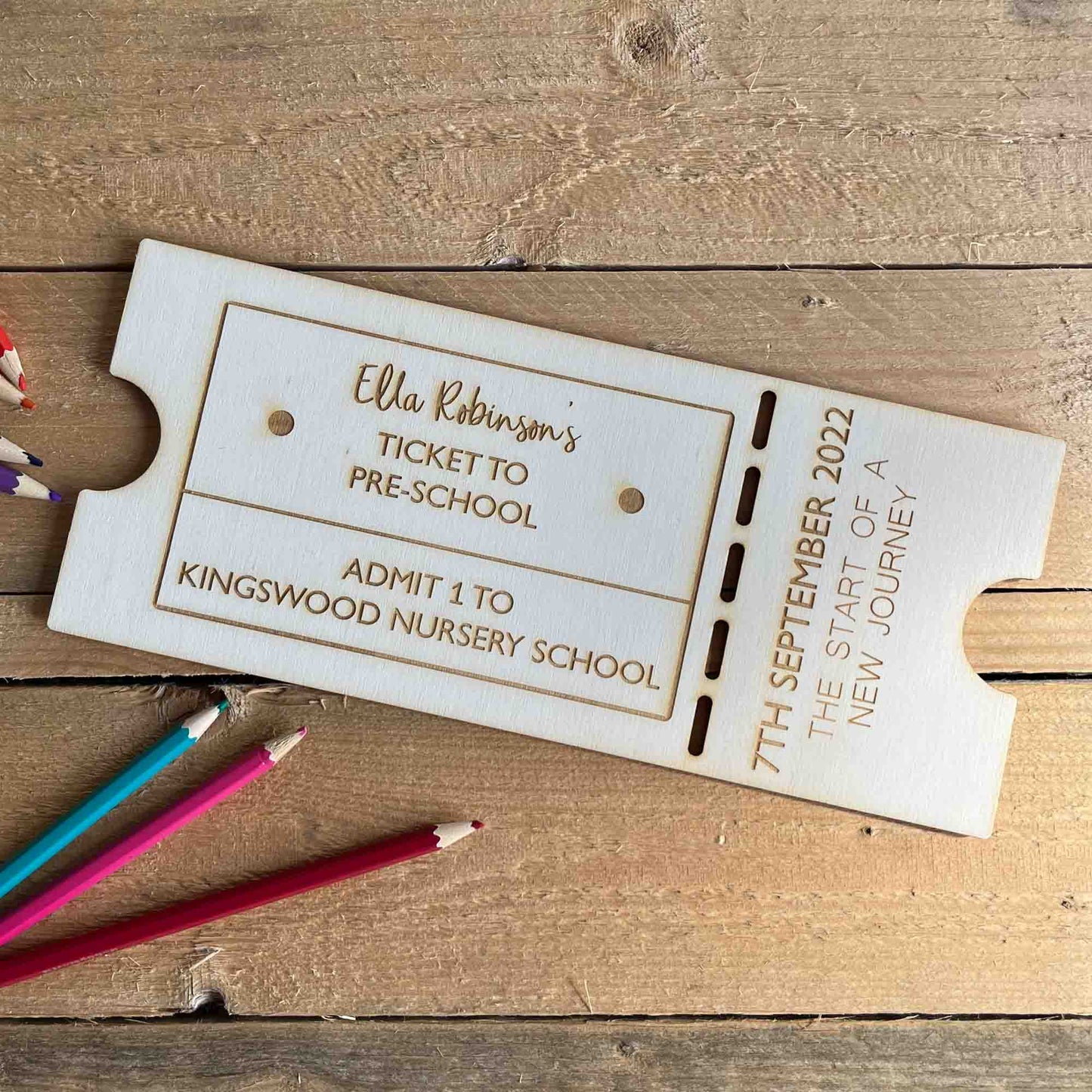 personalised large ticket photo prop for first day at nursery