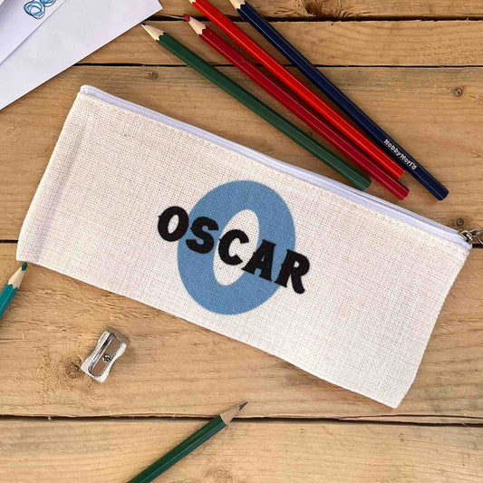 Personalised Initial Pencil Case, large letter with name written through the center. 