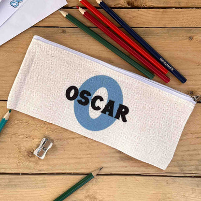 Personalised Initial Pencil Case, large letter with name written through the center. 