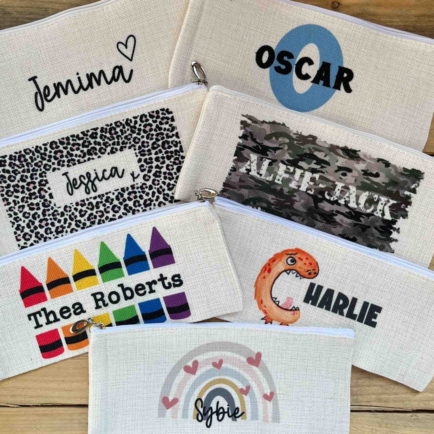 collection of personalised pencil cases