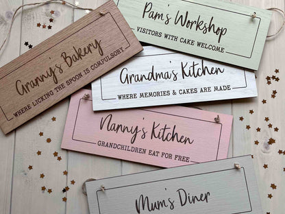 Personalised Wooden Sign - A unique addition to any kitchen, craft room, workshop or reading nook"