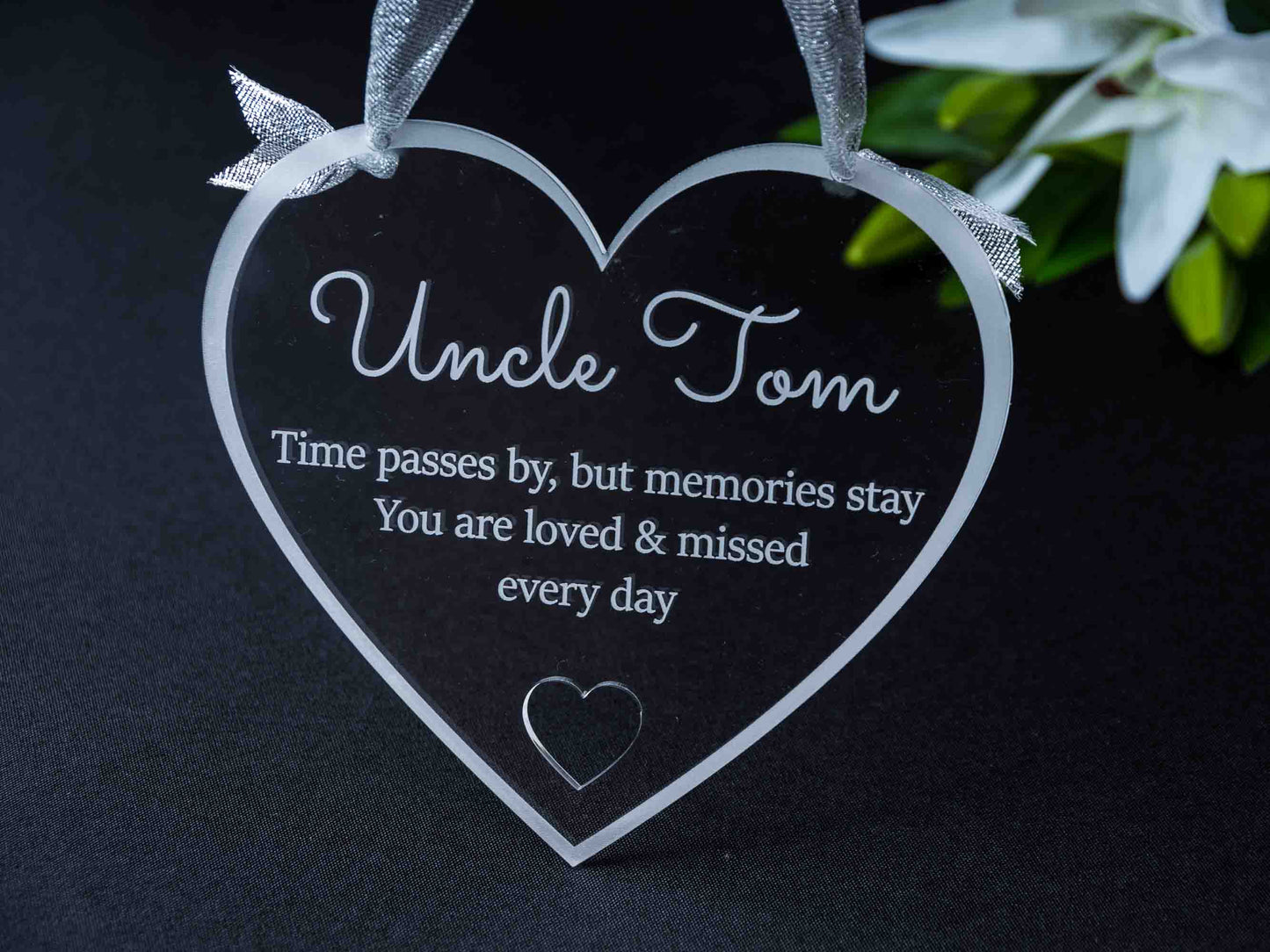 memorial sign hanging heart