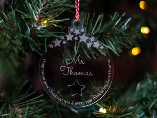 Personalised Christmas Thank You Teacher Star Acrylic Bauble teacher gift