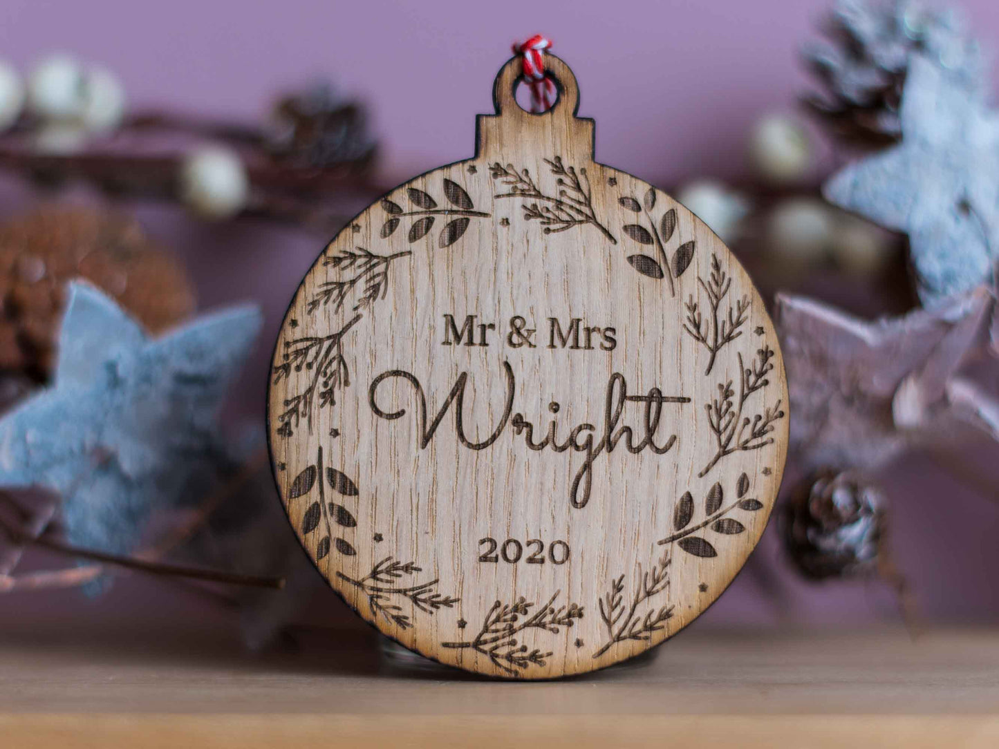 Personalised Christmas Mr & Mrs Wooden Bauble  couple gift