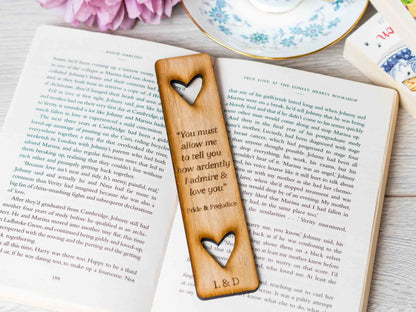 pride & Prejudice quote on personalised bookmark